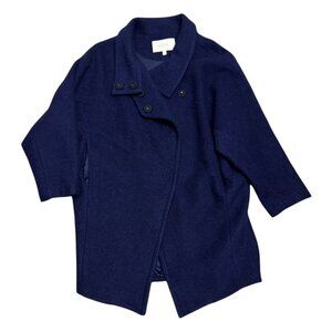 AIJEK Wool Luxury Designer Blue Business Casual Winter Pea Coat Womens Size 2